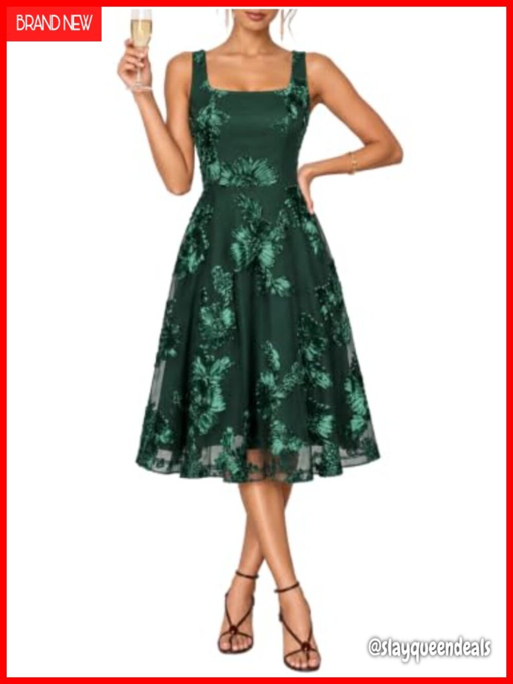 Women's Cocktail Wedding Guest Jacquard Mesh Midi A-line Dress